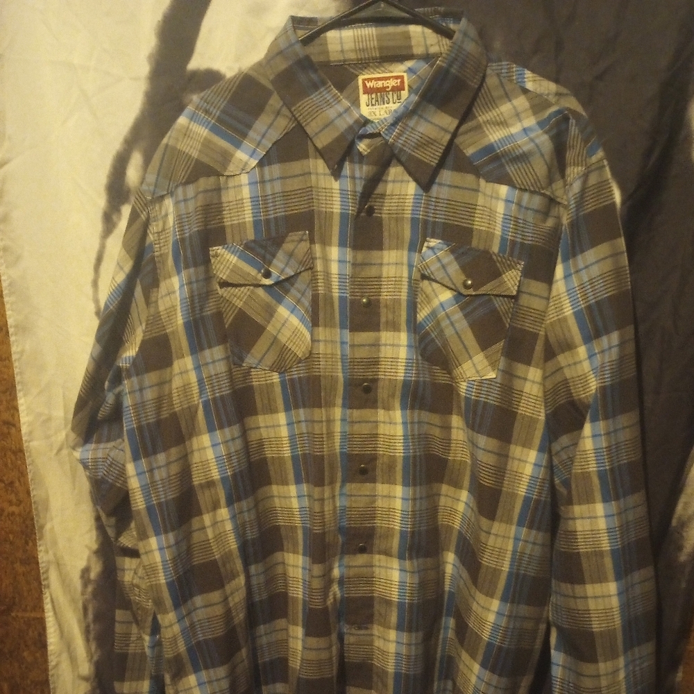 Wrangler Jeans CO Navy & Blue Pearl Flannel Large Western Shirt